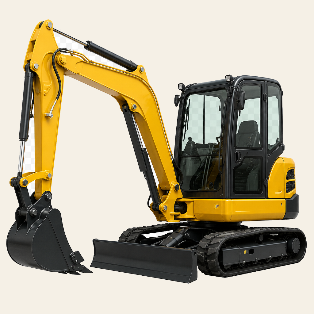Yellow compact excavator